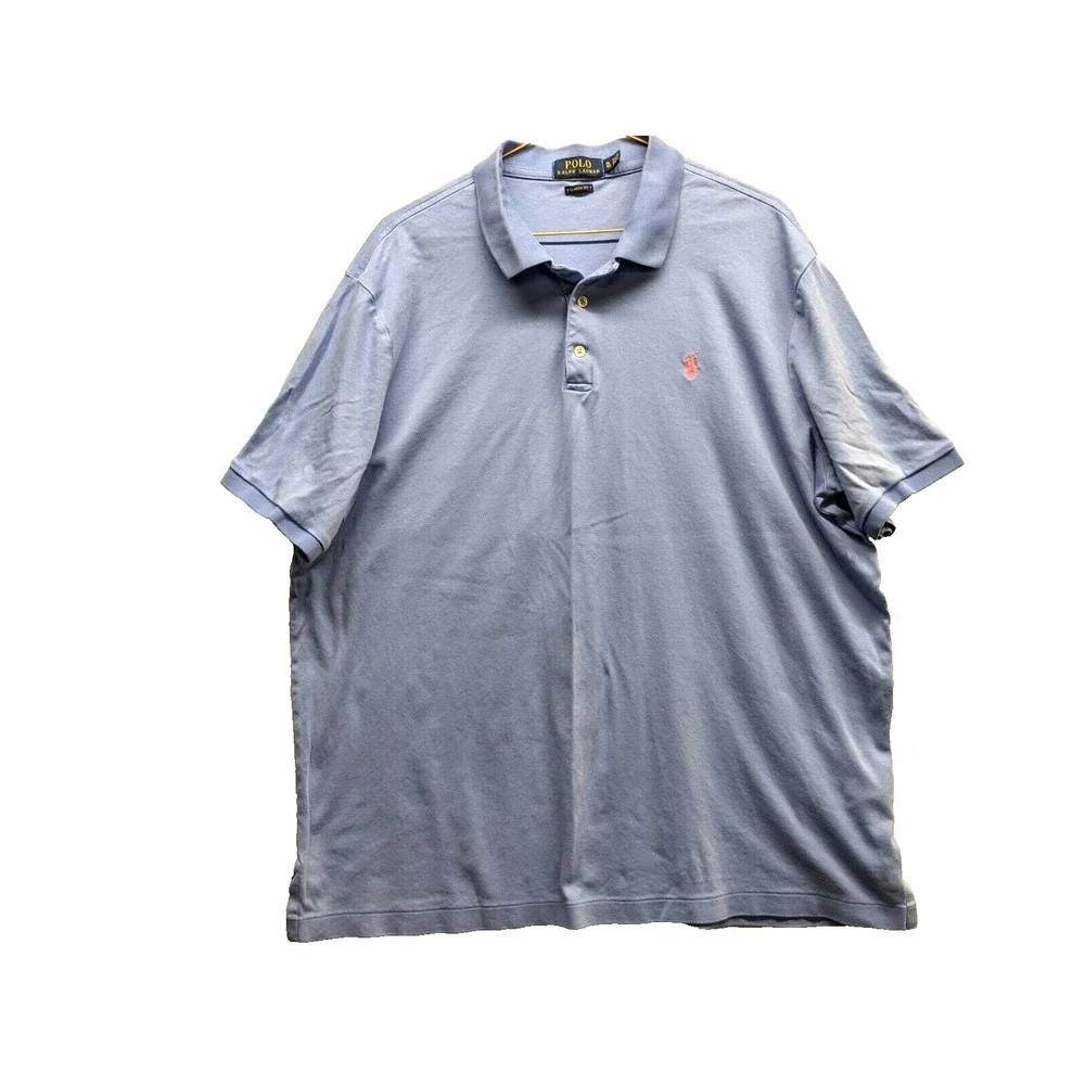 Polo Ralph Lauren Men XL Blue/Pink Pony Classic‎ Fit Short Sleeve Soft Knit Polo